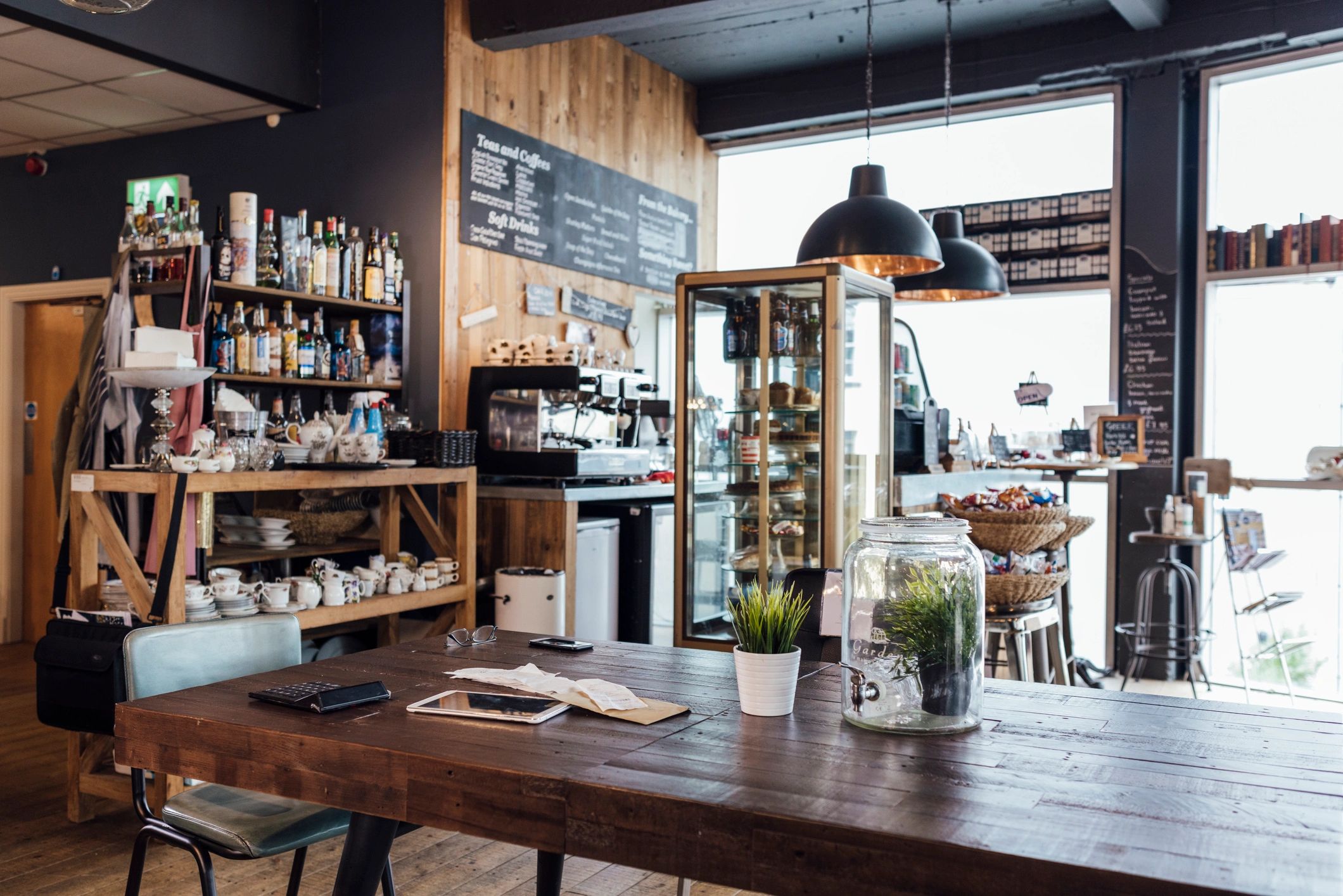 Wide view of a cafe seating area